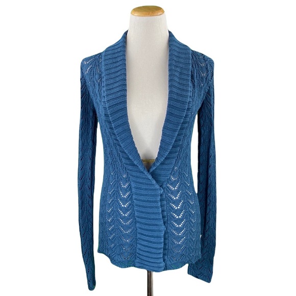 Hollister Blue V-Neck Snap Button Long Sleeve Lace Knit Cardigan